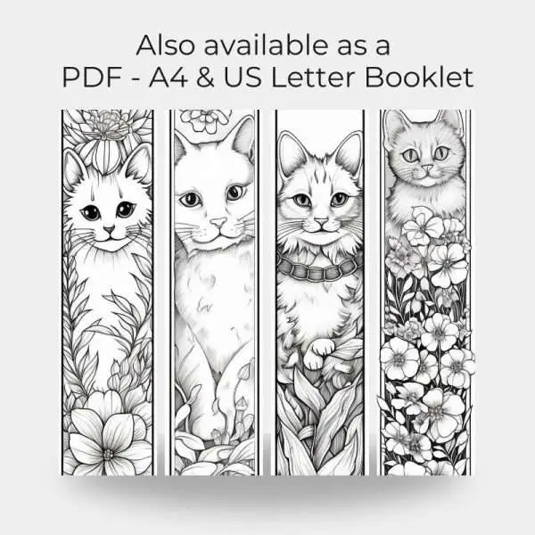 Set of 60 Cat-Themed Printable Bookmarks to Color - Image 3