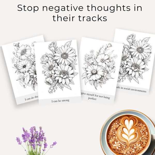 50 Floral Coloring Cards with Affirmations - Image 4