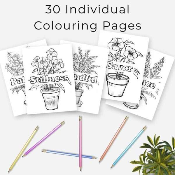 30 Mindfulness Coloring Pages with Indoor Plants & Positive Phrases - Image 6