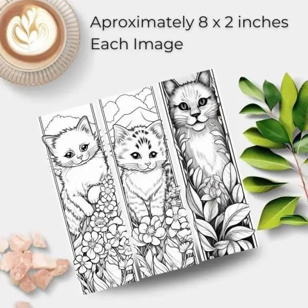 Set of 60 Cat-Themed Printable Bookmarks to Color - Image 2