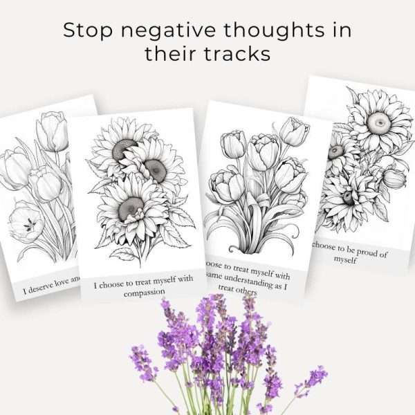 50 Floral Coloring Cards with Affirmations - Image 3