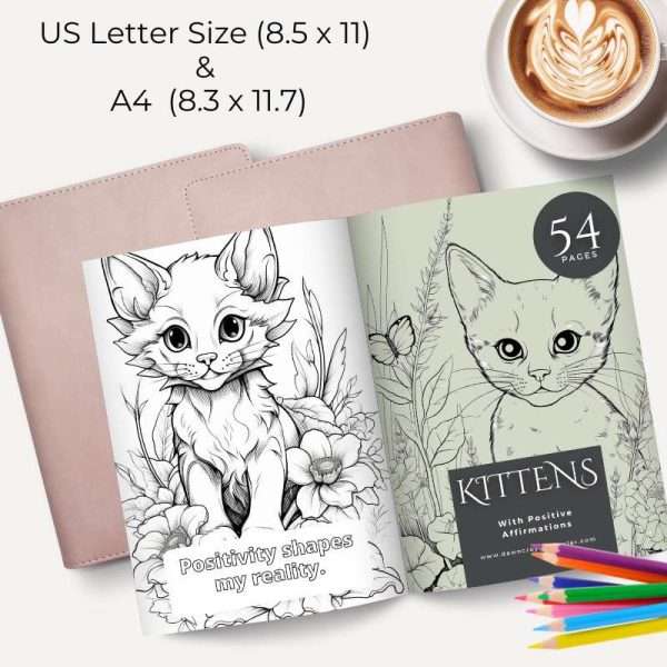 54 Kittens Affirmation Cards To Color - Image 2