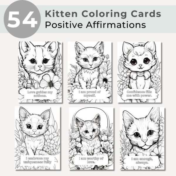 54 Kittens Affirmation Cards To Color