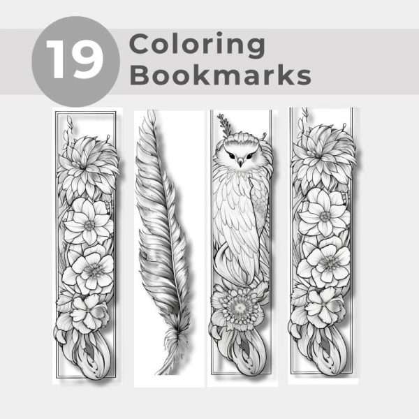 Set of 19 Birds & Flowers Bookmark Printable Coloring