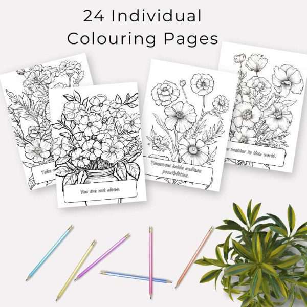 24 Floral Affirmation Coloring Book for Depression - Image 4