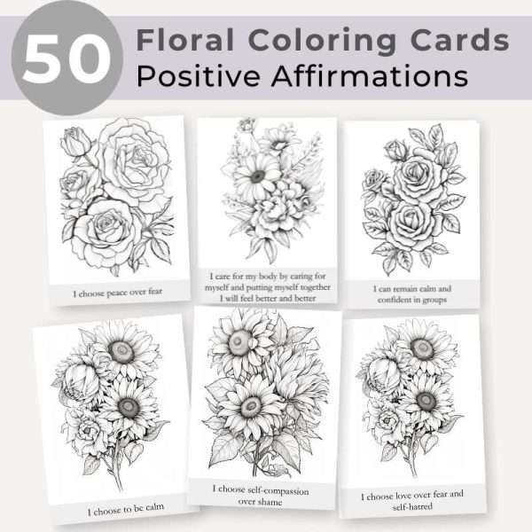 50 Floral Coloring Cards with Affirmations