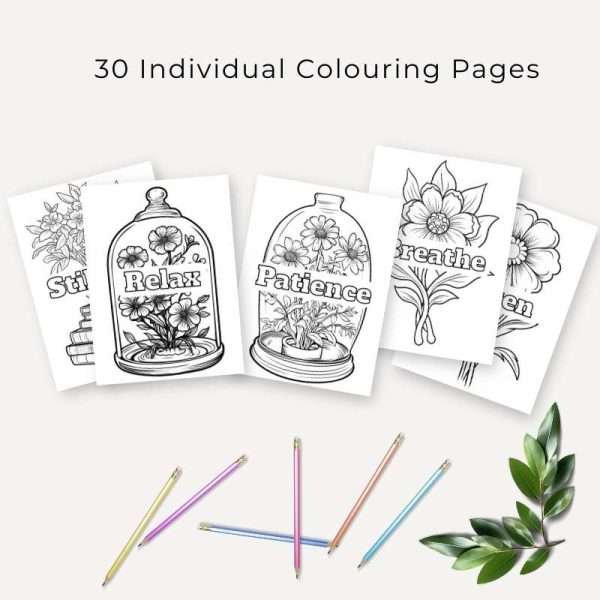 30 Mindfulness Coloring Book with Botanicals & Positive Phrases - Image 2