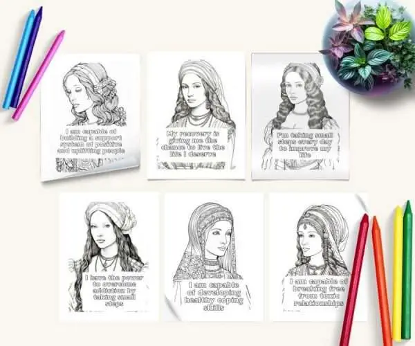 Addiction Recovery Coloring Pages | Beautiful Renaissance Women - Image 2