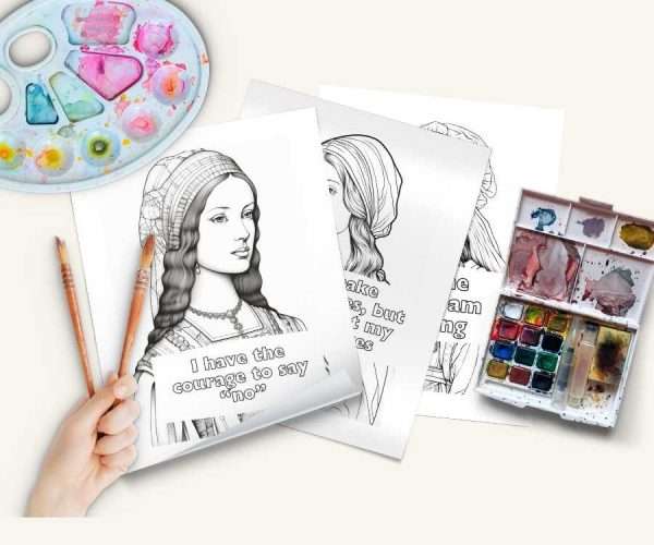 Addiction Recovery Coloring Pages | Beautiful Renaissance Women - Image 5