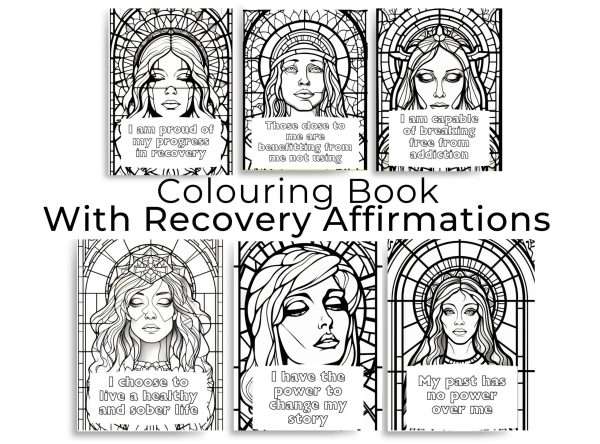 Stained Glass Womens Sobriety Coloring Book with Affirmations