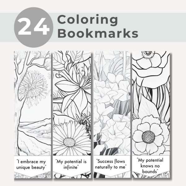 Set of 24 Flowers Affirmation bookmarks for adults Vol 1