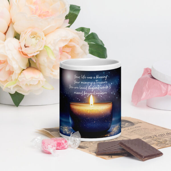 Candle Grief Quote mug, Forget Me Not Bereavement Gift, Your Life was a Blessing Your Memory a Treasure, Candle Memorial Mug