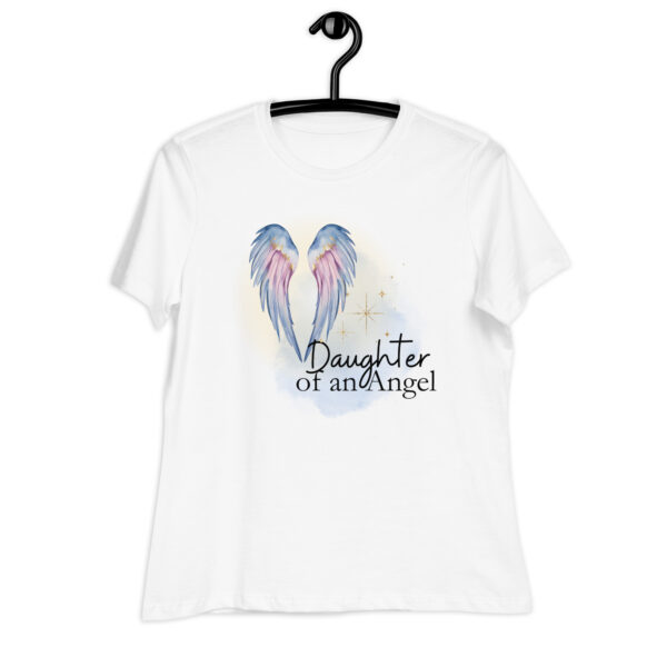 Daughter of An Angel, Grief Quote T-shirt for Loss of Mother, Watercolor Design of Angel Wings
